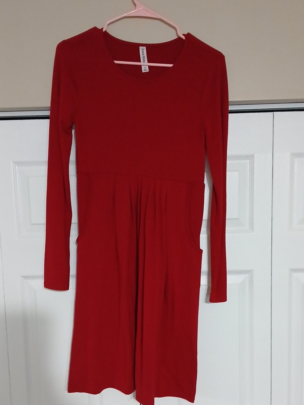Zenana Outfitters Red Long-Sleeve Kids Dress With Pockets